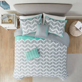 Full/Queen Reversible Chevron Comforter Set Grey Aqua
